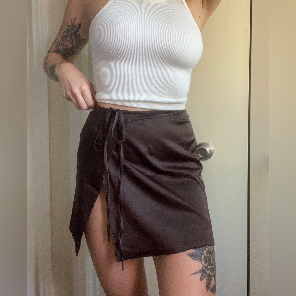 Chocolate Slitted Wrap Skirt